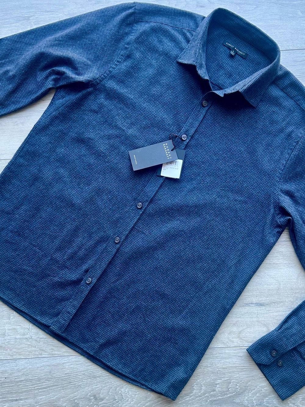 Robert Barakett Shirt Large Blue Micro Check Brushed Cotton Button Up NWT